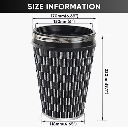 6" 152mm Cold Air Intake Filter Clamp-On Replacement High Flow Inlet Air Filter - Image 2