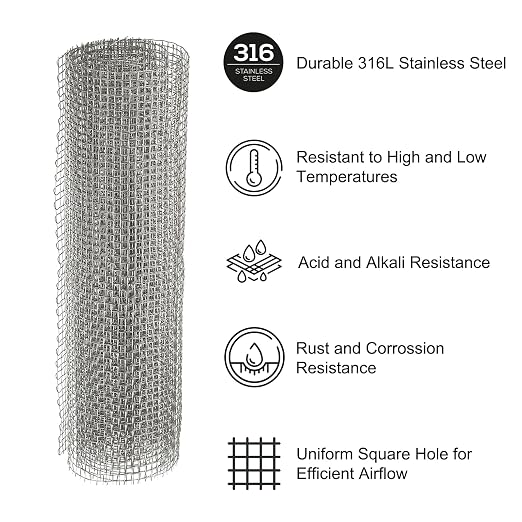 PATIKIL 40" L x 10" W Woven Wire Mesh, 8 Mesh 316L Stainless Steel Air Vent - Image 3
