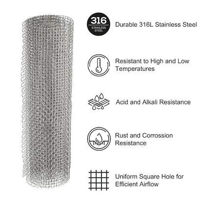 PATIKIL 40" L x 10" W Woven Wire Mesh, 8 Mesh 316L Stainless Steel Air Vent - Image 3