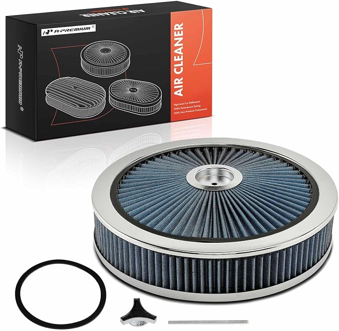 A-Premium 14"x3" Round Blue Chrome Universal Air Cleaner Filter Assembly by A-Premium