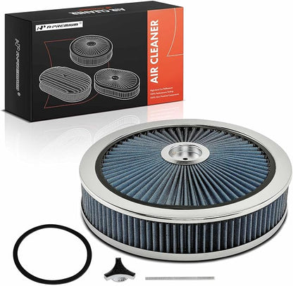 A-Premium 14"x3" Round Blue Chrome Universal Air Cleaner Filter Assembly by A-Premium