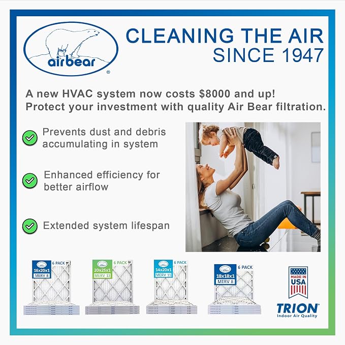 16x25x3 TRION Air Bear Cub Pleated HVAC Air Filter MERV 13 - Image 6