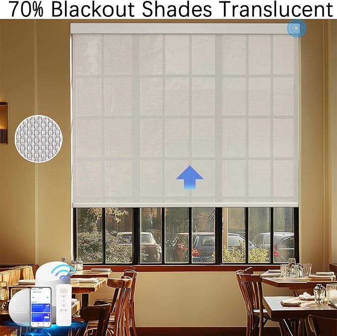 COOLWINDS Motorized Blinds with Remote Cordless Automatic Motorized Shades Custom Blinds for Windows Smart Curtains Compatible with Alexa Google Home(Solar Beige,W63 x H72in)