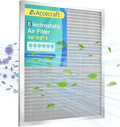 16x20x1 Electrostatic Air Filter, Washable & Reusable Aluminum AC/HVAC Furnace by Accecraft