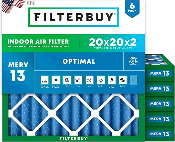 Filterbuy 20x20x2 Air Filter MERV 13 Optimal Smoke & Allergy Defense, by Filterbuy