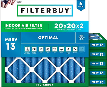 Filterbuy 20x20x2 Air Filter MERV 13 Optimal Smoke & Allergy Defense, by Filterbuy