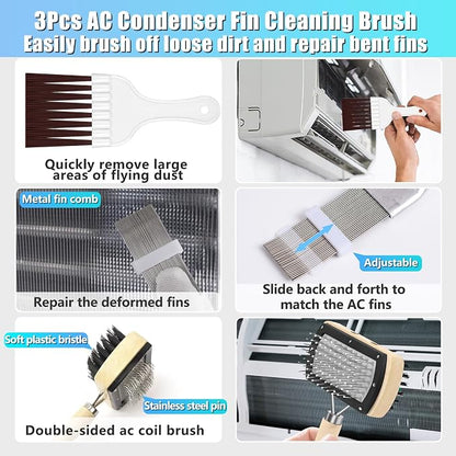 3 Pcs HVAC Coil Cleaning Brush & Fin Straightener Kit, Metal AC Fin Comb - Image 3