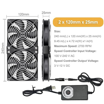 Big Airflow Computer Fan 2 * 120 mm x 25 mm 162CFM Small Brushless Axial - Image 3