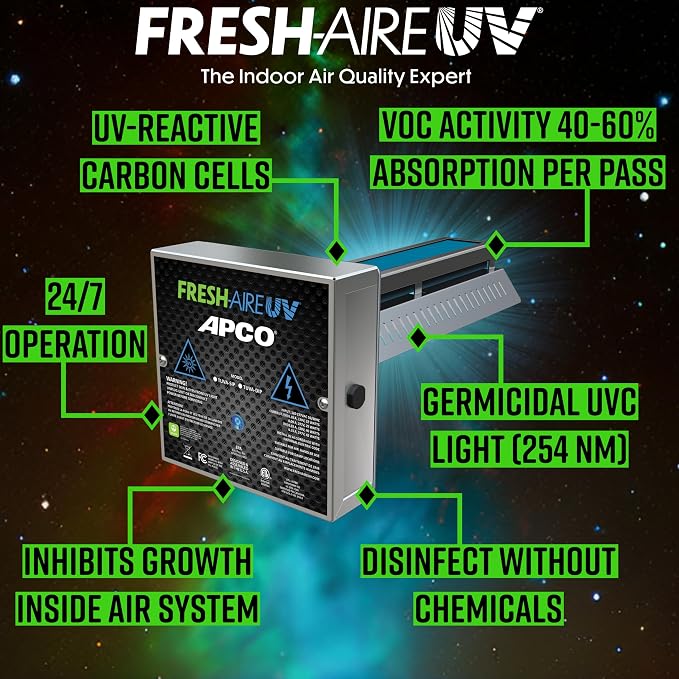 APCO Carbon Matrix Filter HVAC UV Air Purifier, Includes Dual 2-Year UVC Lamp - Image 2