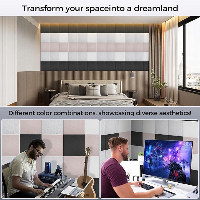 BSHEAD 10 pcs 165dtex Microfiber Acoustic Panels ，Self-Adhesive Soundproof Wall Panels, 12 x 12 x 0.4 in Sound Proof Foam Panels for Walls, High Density, Noise Dampening Panels for Home Studio（Gray）