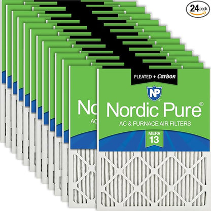Nordic Pure 12x24x1 Pleated Air Filters MERV 13 Plus Carbon 24 Pack by NordicPure