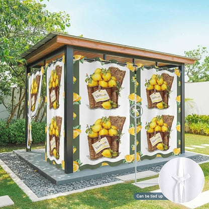 Lemon Outdoor Curtains for Patio Lemons in Baskets Summer Tropical Plants Green - Image 7