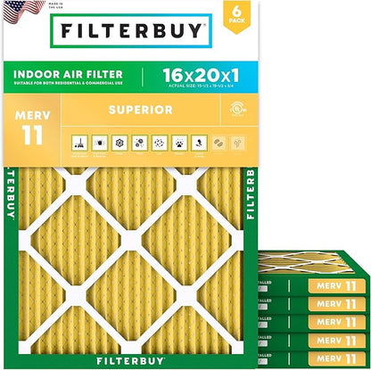 Filterbuy 16x20x1 Air Filter MERV 11 Superior Pet & Allergy Defense, by Filterbuy