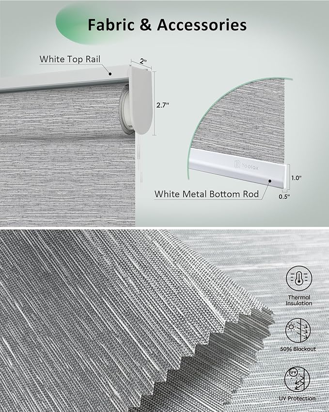 Yoolax Motorized Blinds App Control, Light Filtering Motorized Shades for Windows, Cordless Automatic Roller Shades for Bedroom Living Room Office(Light Filtering Jacquard Gray, 46" W x 72" H)