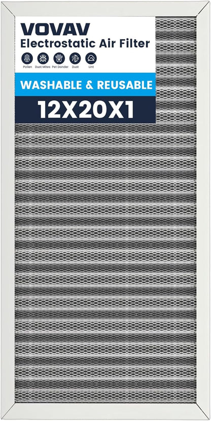 12x20x1 Air Filter-MERV 8, Washable & Reusable Electrostatic Air Filter by VOVAV