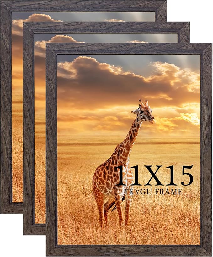 TKYGU 11x15 Picture Frame Set of 3,Wooden Frame 15x11 Wall Gallery Poster Photo frame walnut with Durable Shatter Resistant Plexiglass for Wall Mounting Family -friend- wedding best gift