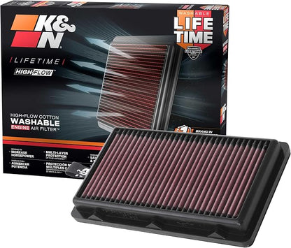 K&N High-Flow Original Lifetime Engine Air Filter: Increase Power: Washable: by KNEngineeringInc