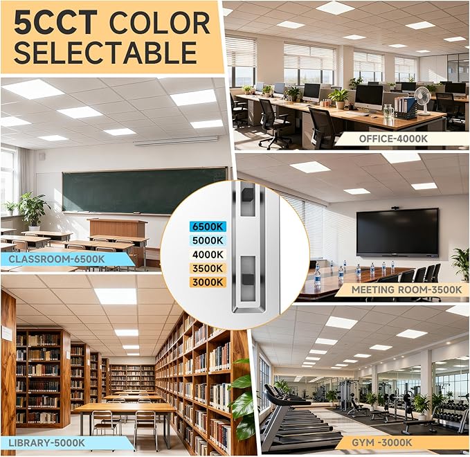 2 Pack 2x4 LED Flat Panel Light Drop Ceiling Office Fixture,Surface Mount Drop Ceiling Fixture,9576LM, 30W/40W/50W/60W/72W Selectable,3000K/3500K/4000K/5000K/6500K 5CCT,Dimmable (0-10V),ETL Listed