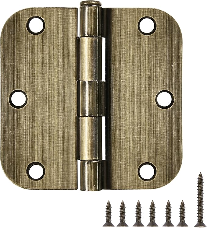 6 Pack Antique Brass Door Hinges 3.5 Inch Black Interior 3 1/2" Rounded 5/8" Radius Standard Residential Bedroom Indoor for Doors 3 ½" Hardware Control House Home Decor Essentials Acessories