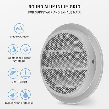 calimaero® WSGG 3" Inch Gray Round Metal Air Vent Grill Cover Flat Louver - Image 3