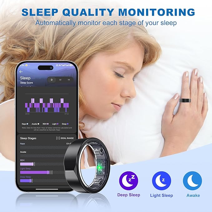Smart Ring for Women Men, Valentine's Day Gifts, Minimalist Fitness Ring with Heart Rate, Stress, Sleep, Step, Calorie Tracking, 5ATM Waterproof for iPhone and Android,No Subscription (Black, 13)