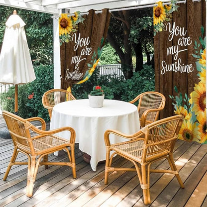 Summer Outdoor Curtains for Patio Sunflowers Eucalyptus Leaves Wood Waterproof - Image 4