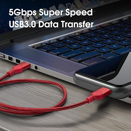 ROFICORD USB 3.0 Male to Male Cable, USB A to USB A High Speed Data Cord Compatible with Hard Disk Drive/Laptop Cooler/Set-top Box/DVD Player/TV/Camera and More (1 FT, Red)
