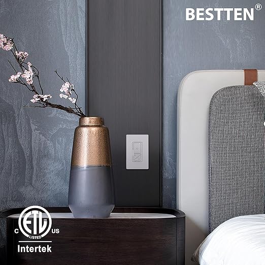 BESTTEN 10 Pack Super Slim Digital Dimmer with Air Gap Power Cut Off Switch, Single Pole or 3 Way Dimmable Light Dimmer Switch, 3 Button Control, Screwless Wallplate Included, ETL Listed, White