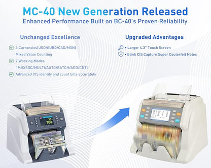 RIBAO MC-40 Mixed Denomination Money Counter, Business Grade Cash Counting - Image 8
