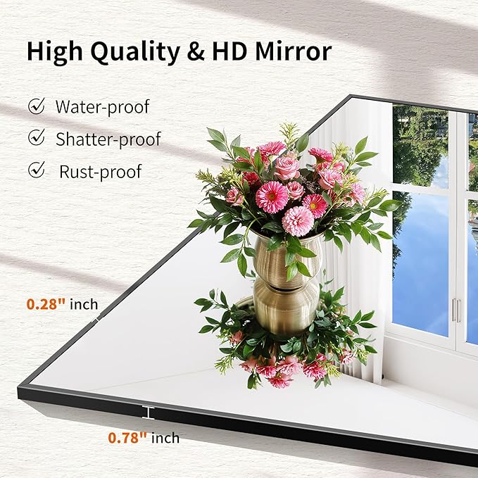 Black Bathroom Mirror for Wall, 24x60 Inch Rectangle Mirror with Metal Frame, Modern Vanity Mirrors for Bathroom Living Room, Entryway Hangs Horizontal or Vertical