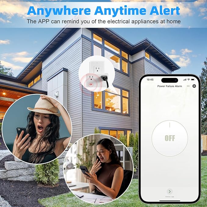 Freezer Alarm Wireless WiFi Alert 2.4GHz,Power Failure Alarm with 2 Socket, 110dB Power Loss Alert with LED Indicator,Blackout Alert for GFCI Trips,Refrigerator,Freeze,Compatible with Smart Life