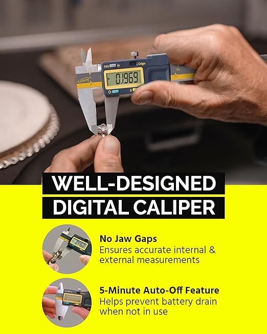 iGAGING Absolute Origin 0-8" Digital Caliper, IP54 Stainless Steel, SPC/USB Output Port, Inch & Metric Modes, Case, Manual, Battery
