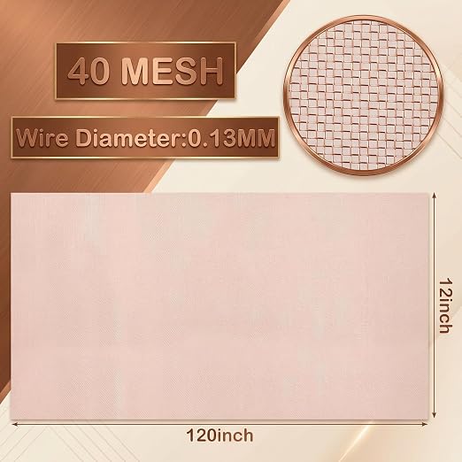 Therwen 12 Inch x 10 ft Copper Mesh Screen 99.9% Pure Copper 40 Mesh Roll Wire - Image 2