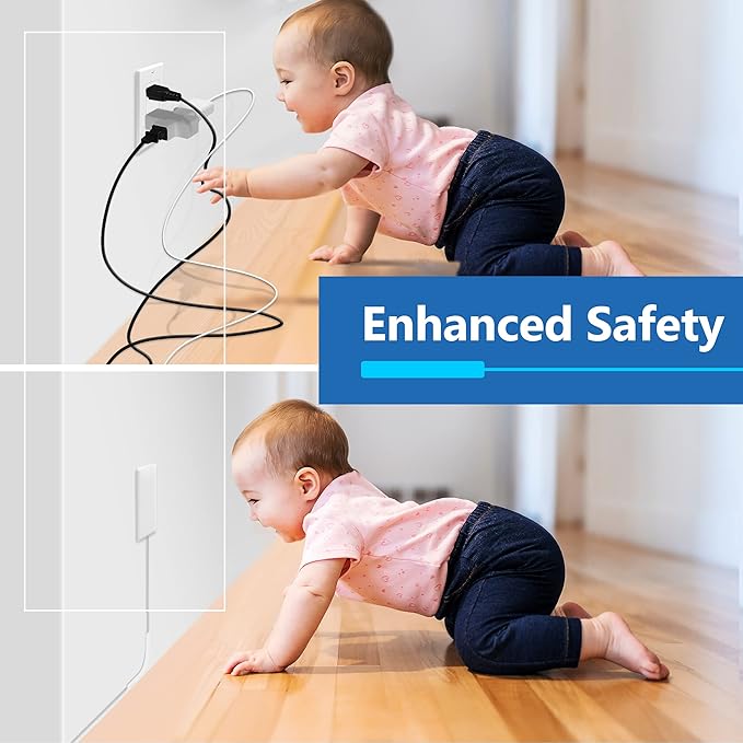 LIDER Flat-Face Outlet Extender with 3 Receptacles, Ultra-Thin Wall Plate Plug with Cord Extender and 3-Outlet Power Strip, 8ft Cord, LWE8-315-W, ETL-Listed, White