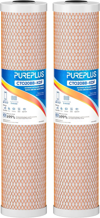 PUREPLUS 5 Micron 20" x 4.5" Whole House Coconut Shell Activated Carbon and KDF by PUREPLUS