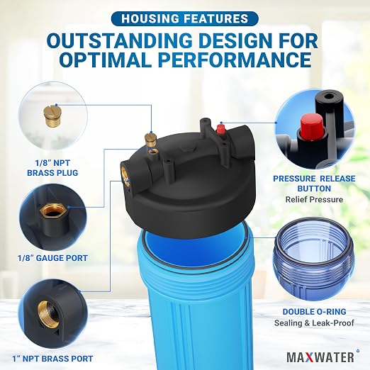 Max Water 20x4.5 Whole House Water Filter Housing, Heavy Duty Big Filter Blue - Image 3