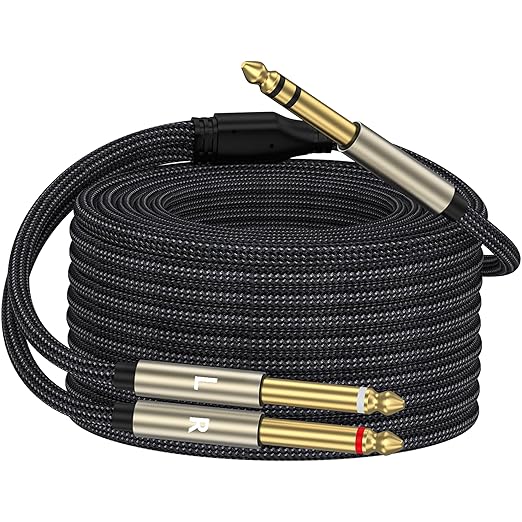 ZTOXLR 1/4 inch TRS Stereo Y-Splitter Insert Cable, 1/4 Inch Male Jack to Dual 1/4inch(6.35mm) Male TS Mono Breakout Cable Audio Patch Cord -33FT