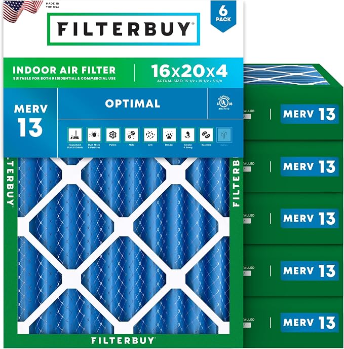 Filterbuy 16x20x4 Air Filter MERV 13 Optimal Smoke & Allergy Defense, by Filterbuy