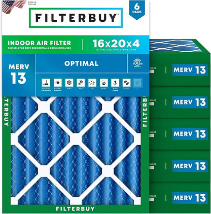 Filterbuy 16x20x4 Air Filter MERV 13 Optimal Smoke & Allergy Defense, by Filterbuy