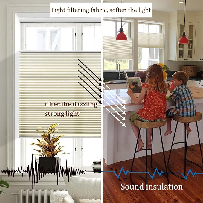 LEXEN Smart Top Down Bottom Up Honeycomb Shades - WiFi Enabled Motorized Cellular Blinds Compatible with Alexa/Google Home Double Cellular Fabric Light Filtering Insulated Custom Sizes-White