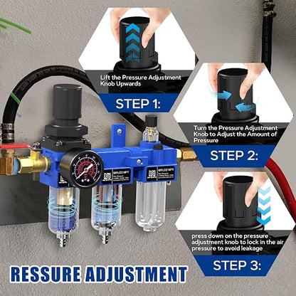 NEWPO 1/4" NPT Compressed Air Filter Regulator Lubricator Combo, Water/Oil Trap - Image 5