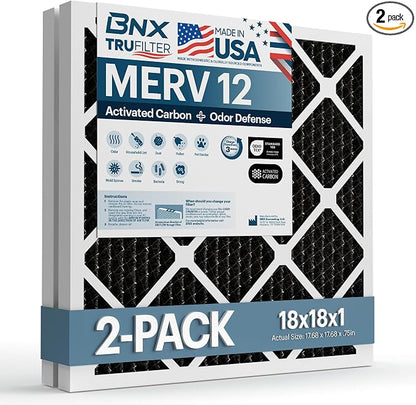 BNX TruFilter 18x18x1 MERV 12 Odor Defense AC Furnace Air Filter by BNX