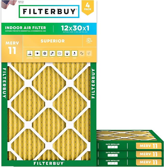 Filterbuy 12x30x1 Air Filter MERV 11 Superior Pet & Allergy Defense, by Filterbuy