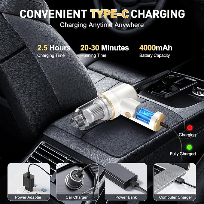 KMM Handheld Car Vacuum Cleaner, 9000PA Vacuum Cleaner & Air Duster, 120W High - Image 4
