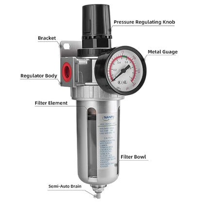 NANPU 3/8" NPT Compressed Air Filter Regulator Combo, Air Filter Pressure - Image 5