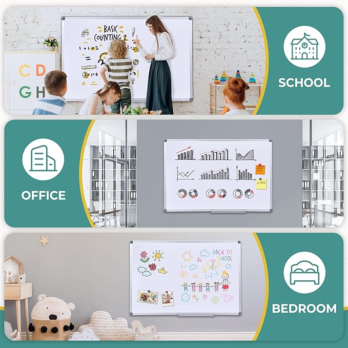 Magnetic Whiteboard -2 Pack 60" x 40" Large Magnetic Dry Erase Board with Removable Marker Tray| Wall-Mounted Aluminum Message Presentation White Board for Home Office Classroom