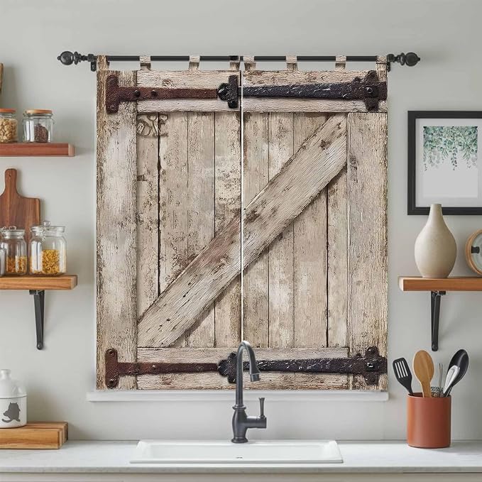Farmhouse Wood Grain Bedroom Curtains 72 Inch Length, Window Curtains Tab Top - Image 3
