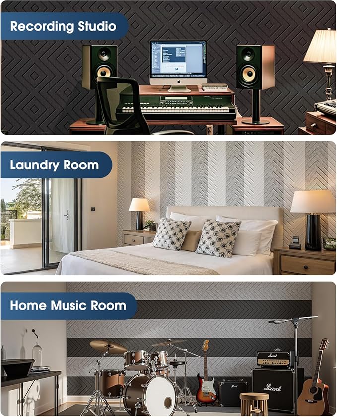 Woovio Sound Proof Foam Panels for Walls, 12 Pack Self-Adhesive Acoustic Panels, 12" X 12" X 0.4" Soundproof Wall Panels for Door, Ceiling, Home Office White