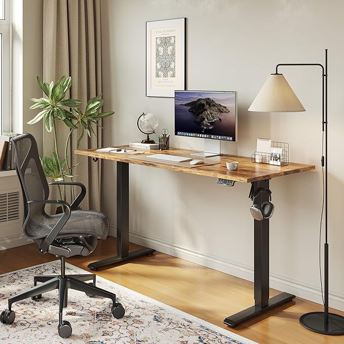 Agilestic Electric Standing Desk, Large 60 x 24 Inches Height Adjustable Desk, Sit Stand up for Work Office Home, Ergonomic Rising Computer Table with Memory Preset, Rustic Brown
