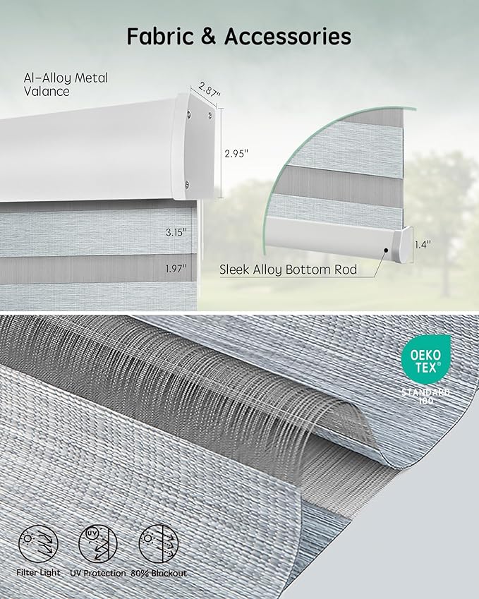 Yoolax Motorized Blinds with Remote, Electric Zebra Blinds for Indoor Windows, Room Darkening Smart Shades with Voice Control, Compatible with Alexa Google Home, APP Control, 44" W x 72" H, Grey
